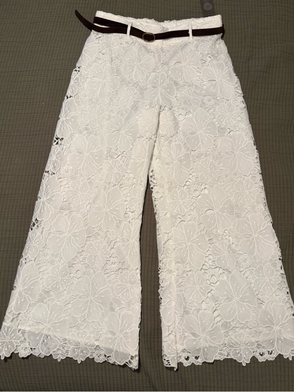 Vince Camuto White Floral Lace Wide-Leg Pants